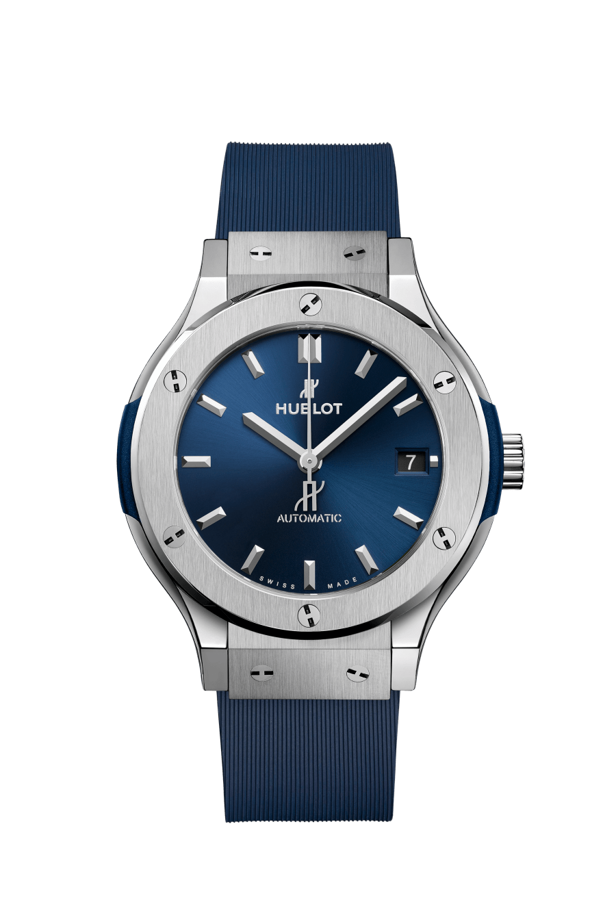 Hublot Classic Fusion Titanium Blue 38 mm Blue Dial Polished Titanium Rubber Strap 565.NX.7170.RX