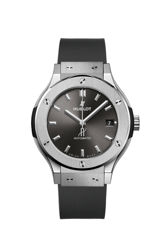 Hublot Classic Fusion Racing Grey Titanium 38 mm Grey Dial Polished Titanium Rubber Strap 565.NX.7071.RX