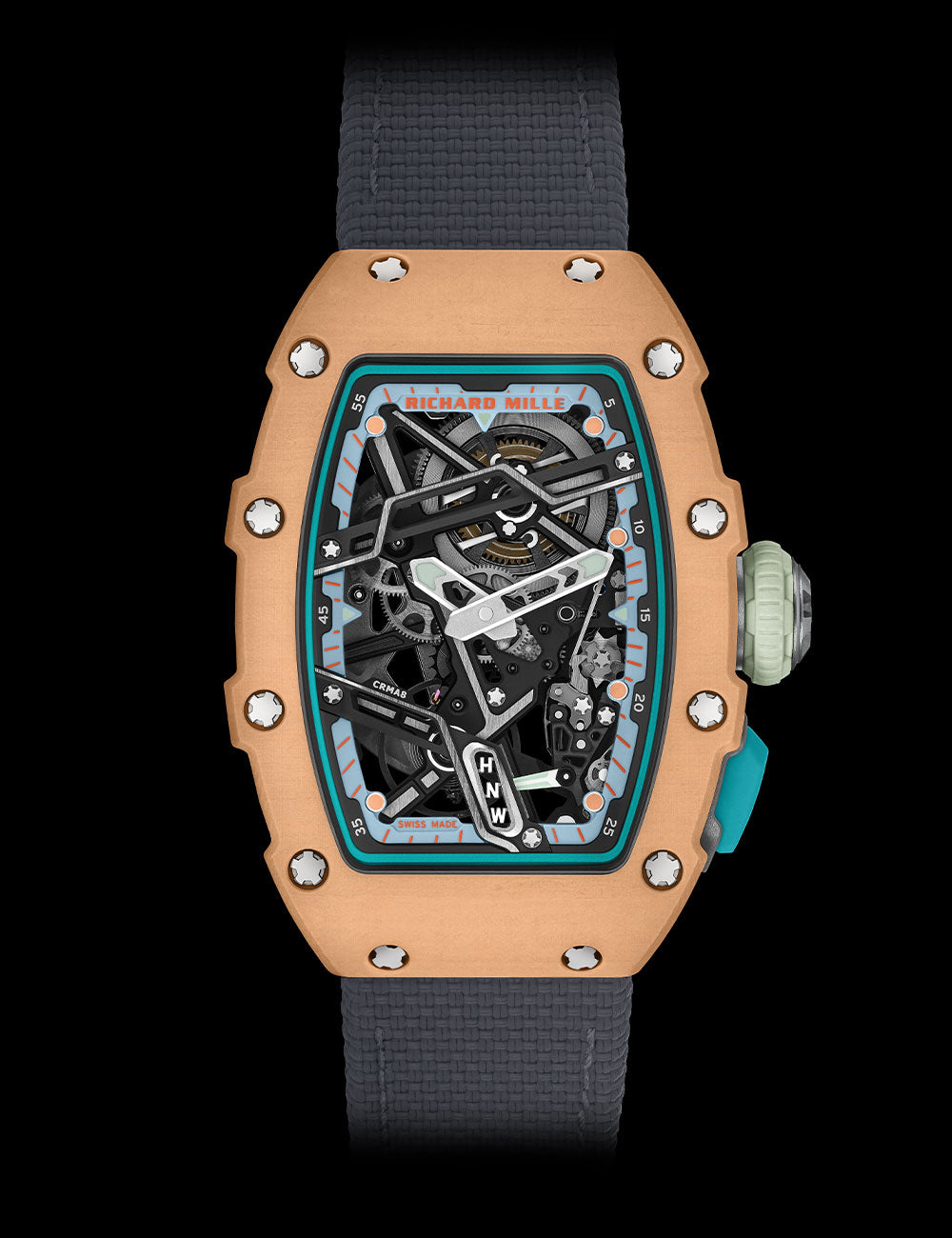 Richard Mille RM 21-02 Manual Winding Tourbillon Aerodyne 30 mm Black  Dial Platinum Rubber Strap rm-07-04