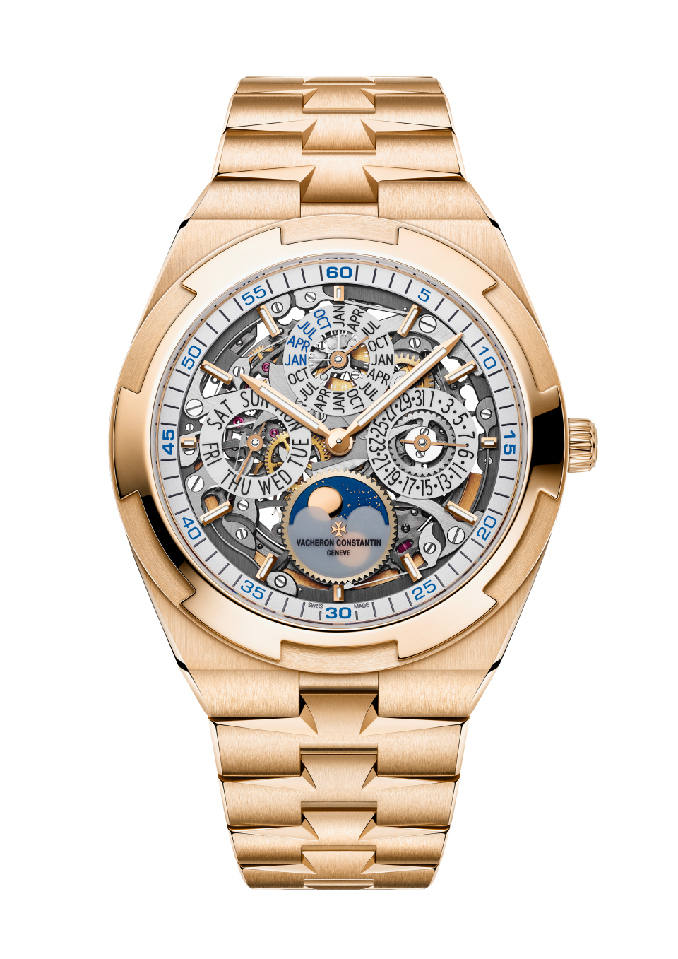 Vacheron Constantin Overseas perpetual calendar ultra-thin skeleton 41.5 mm Transparent Dial 18K Pink Gold Bracelet 4300V/220R-B547