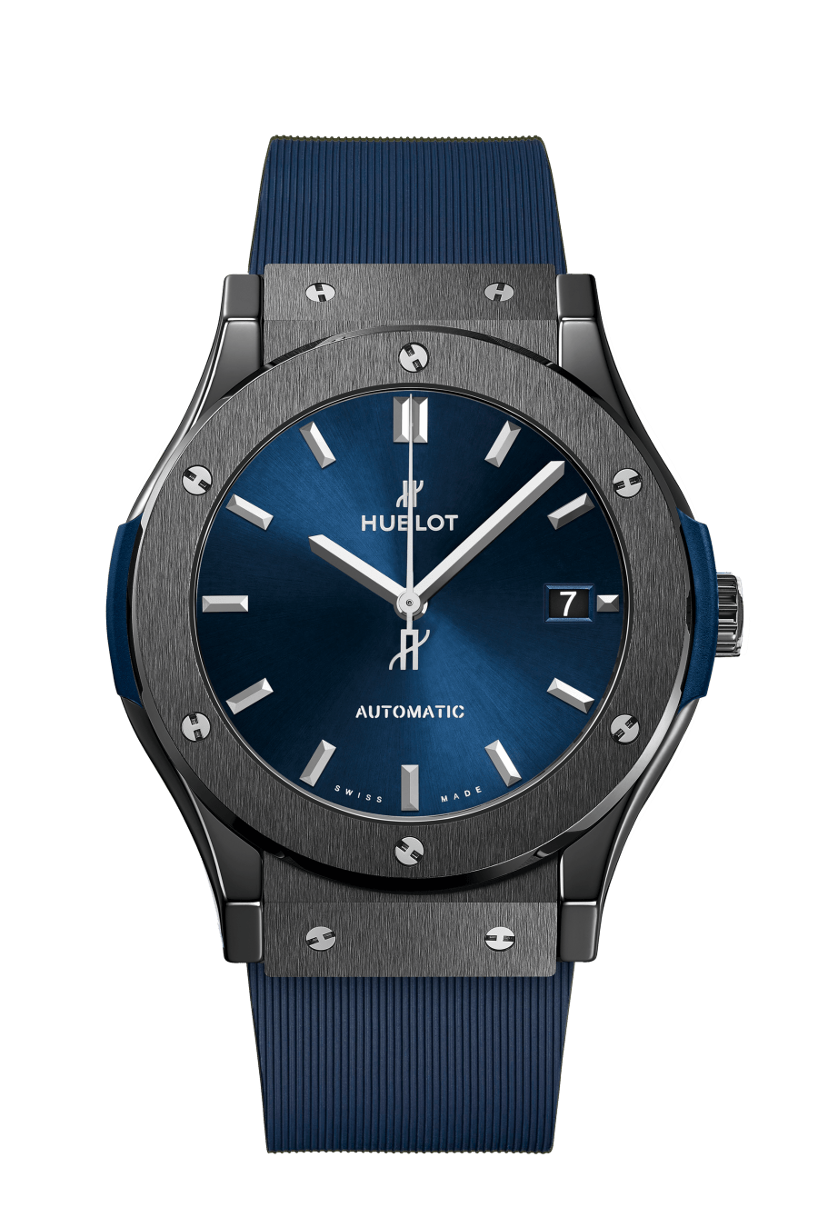 Hublot Classic Fusion Ceramic Blue 45 mm Blue Dial Polished Black Ceramic Rubber Strap 511.CM.7170.RX