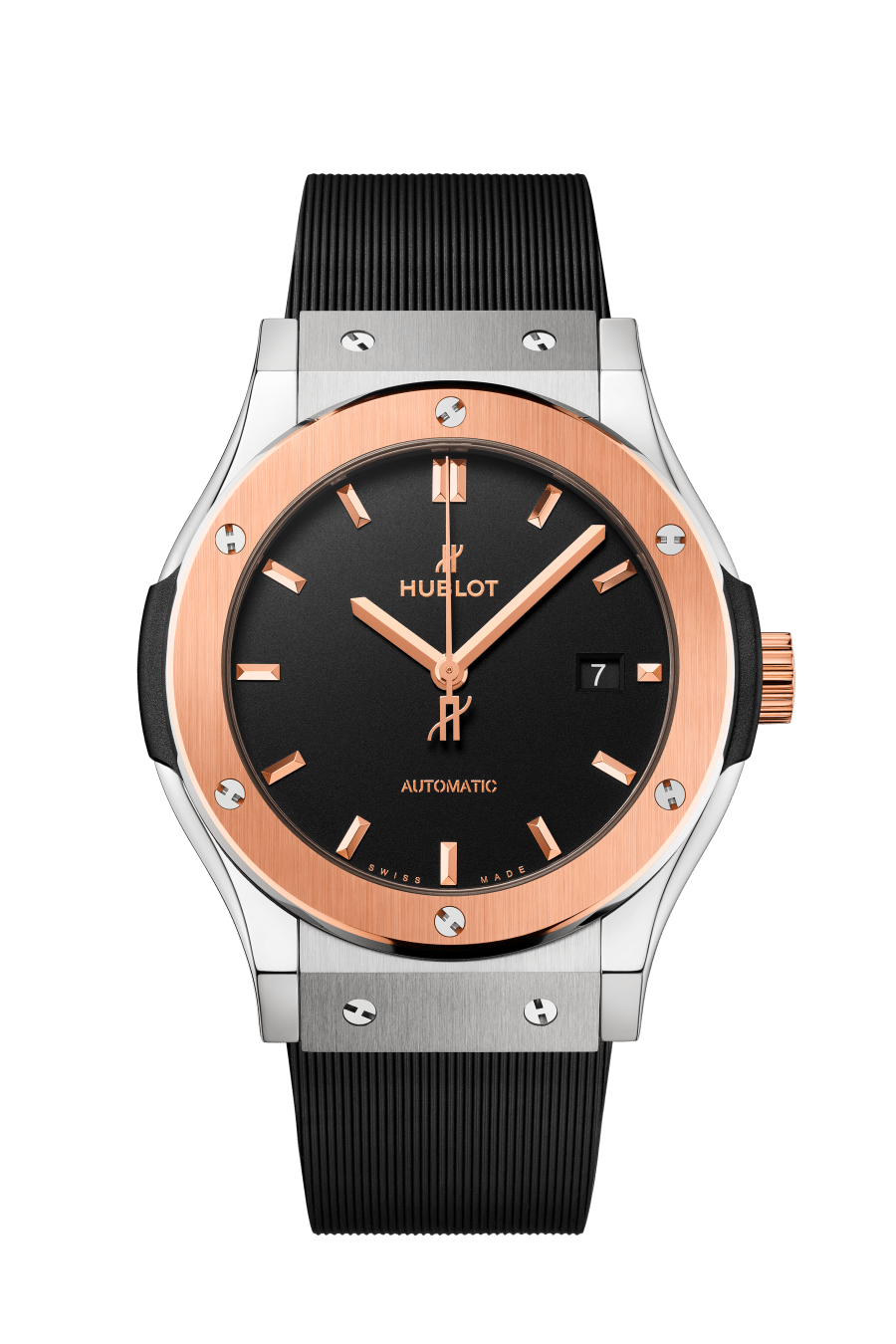 Hublot Classic Fusion Titanium King Gold 42 mm Black Dial Polished Titanium Rubber Strap 542.NO.1181.RX