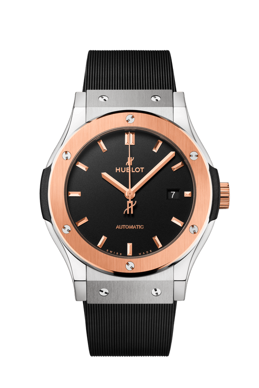 Hublot Classic Fusion Titanium King Gold 42 mm Black Dial Polished Titanium Rubber Strap 542.NO.1181.RX