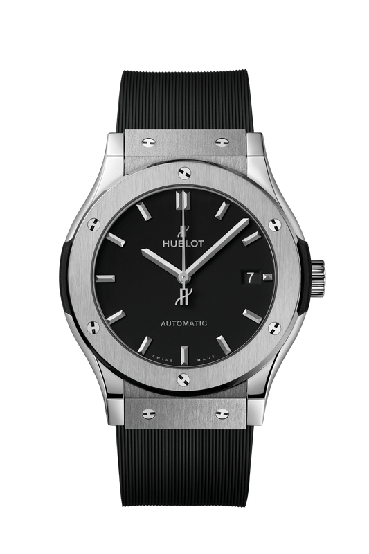 Hublot Classic Fusion Titanium 42 mm Black Dial Polished Titanium Rubber Strap 542.NX.1171.RX