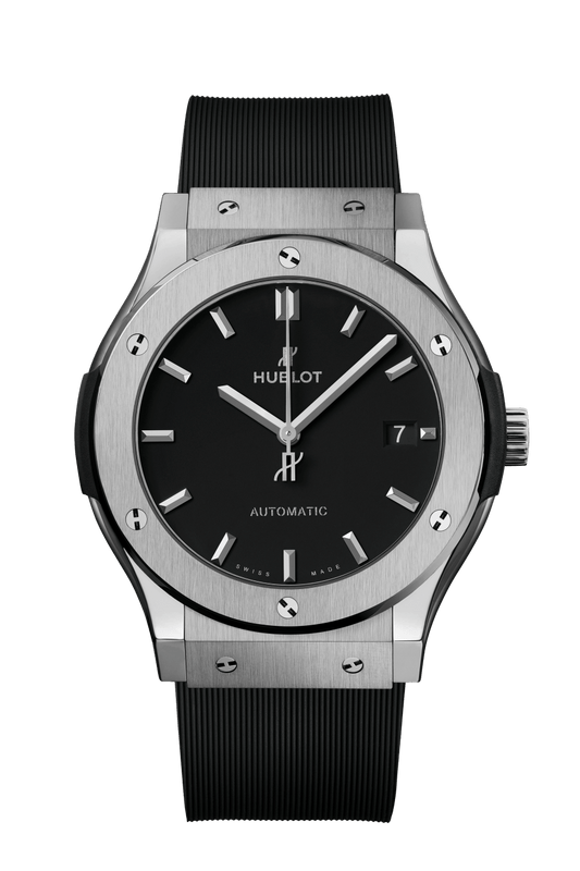 Hublot Classic Fusion Titanium 45 mm Black Dial Polished Titanium Rubber Strap 511.NX.1171.RX