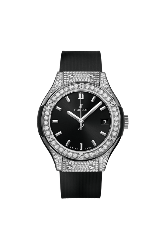 Hublot Classic Fusion Titanium Pavé 33 mm Black Dial Polished Titanium Alligator Leather Strap 581.NX.1470.RX.1704