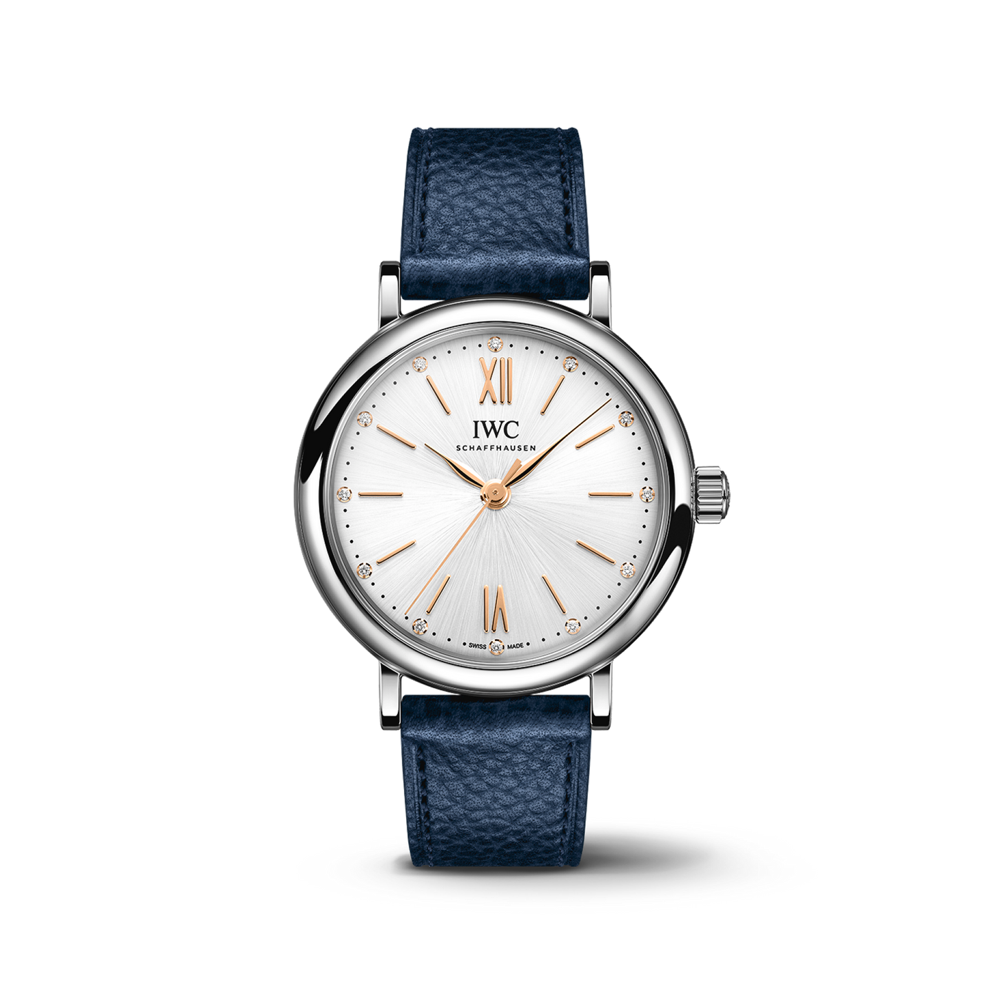 IWC Schaffhausen Portofino Automatic 34 mm Silver  Dial Stainless Steel Blue Calfskin Strap IW357411