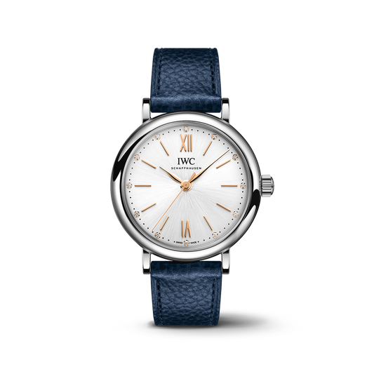 IWC Schaffhausen Portofino Automatic 34 mm Silver  Dial Stainless Steel Blue Calfskin Strap IW357411