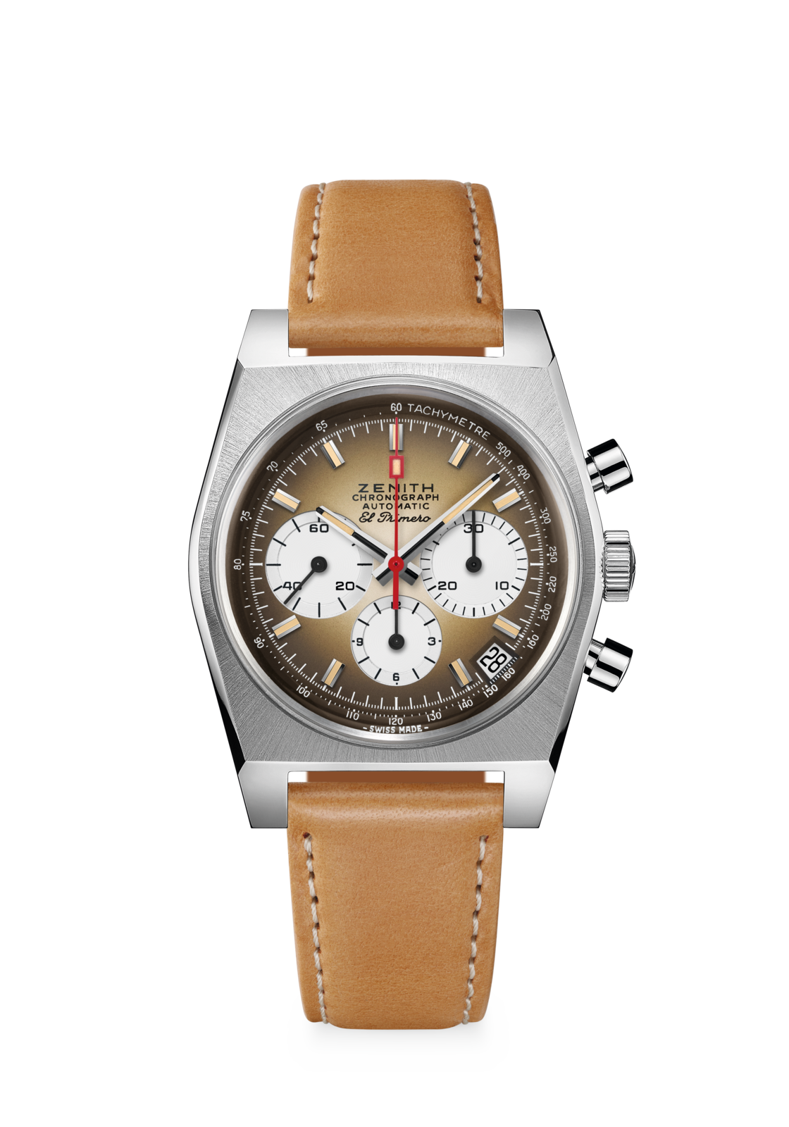 Zenith CHRONOMASTER REVIVAL EL PRIMERO A385 37 mm Brown Dial Stainless Steel Calfskin Leather Strap 03.A384.400/385.C855