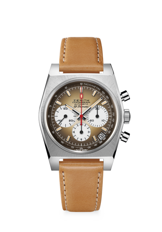 Zenith CHRONOMASTER REVIVAL EL PRIMERO A385 37 mm Brown Dial Stainless Steel Calfskin Leather Strap 03.A384.400/385.C855