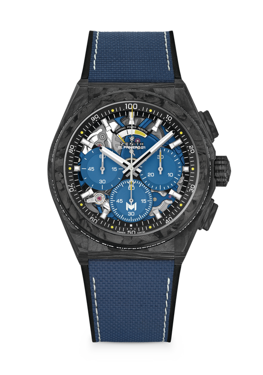 Zenith DEFY 21 PATRICK MOURATOGLOU 44 mm Black & Blue Dial Black Carbon Rubber Strap 10.9000.9004/M99.R939