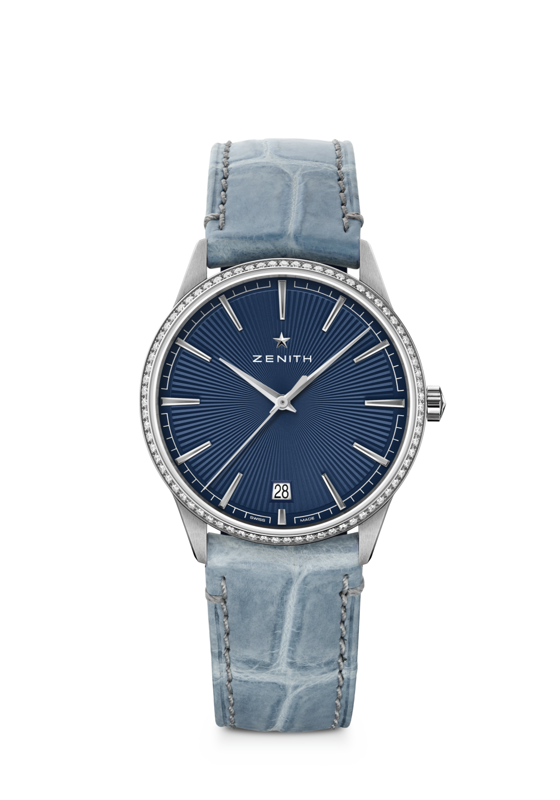 Zenith ELITE CLASSIC 36 mm Blue Dial with Diamonds Stainless Steel Alligator Leather Strap 16.3200.670/02.C832