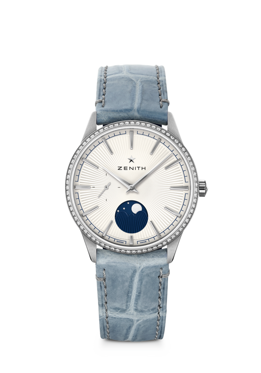 Zenith ELITE MOONPHASE 36 mm Silver Dial with Diamonds Stainless Steel Alligator Leather Strap 16.3200.692/01.C832