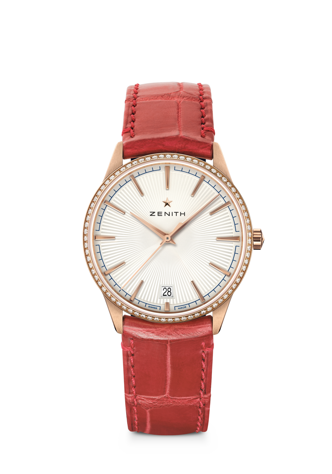 Zenith ELITE CLASSIC 36 mm Silver Dial with Diamonds 18k Rose Gold Alligator Leather Strap 22.3200.670/01.C831