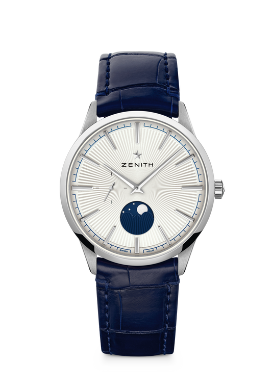 Zenith ELITE MOONPHASE 40.5 mm Silver Dial Stainless Steel Alligator Leather Strap 03.3100.692/01.C922