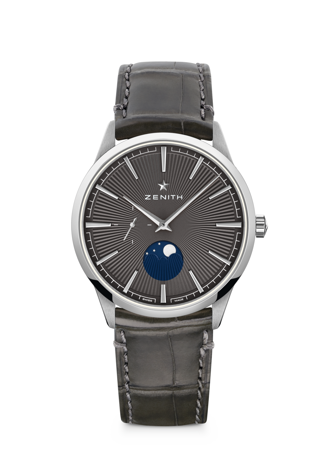 Zenith ELITE MOONPHASE 40.5 mm Grey Dial Stainless Steel Alligator Leather Strap 03.3100.692/03.C923