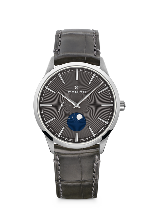 Zenith ELITE MOONPHASE 40.5 mm Grey Dial Stainless Steel Alligator Leather Strap 03.3100.692/03.C923