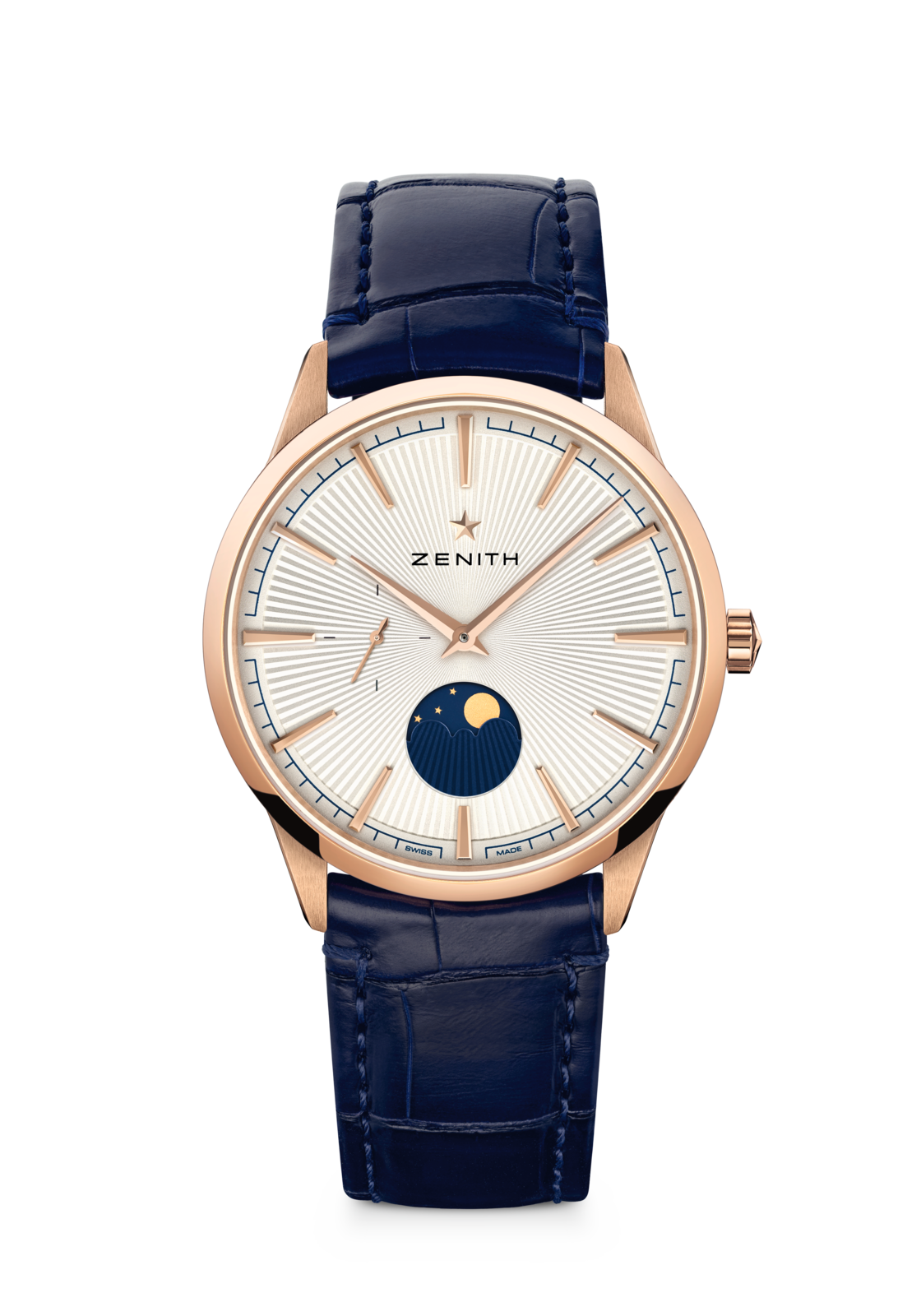 Zenith ELITE MOONPHASE 40.5 mm Silver Dial 18k Rose Gold Alligator Leather Strap 18.3100.692/01.C92