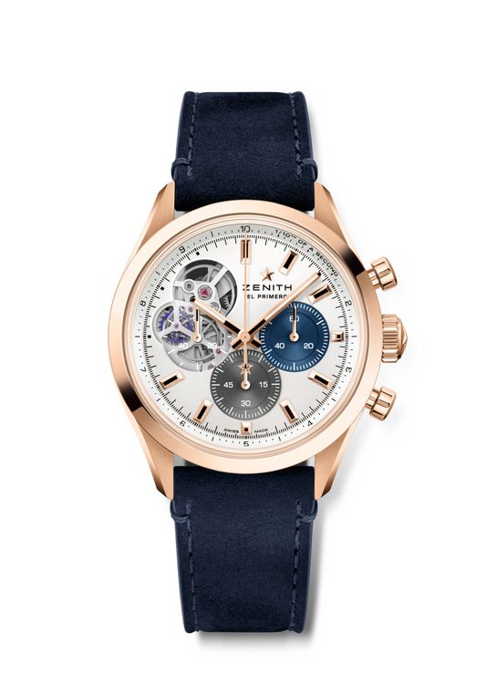 Zenith CHRONOMASTER OPEN 39.5 mm Silver Dial 18k Rose Gold Calfskin Leather Strap 18.3300.3604/69.C922