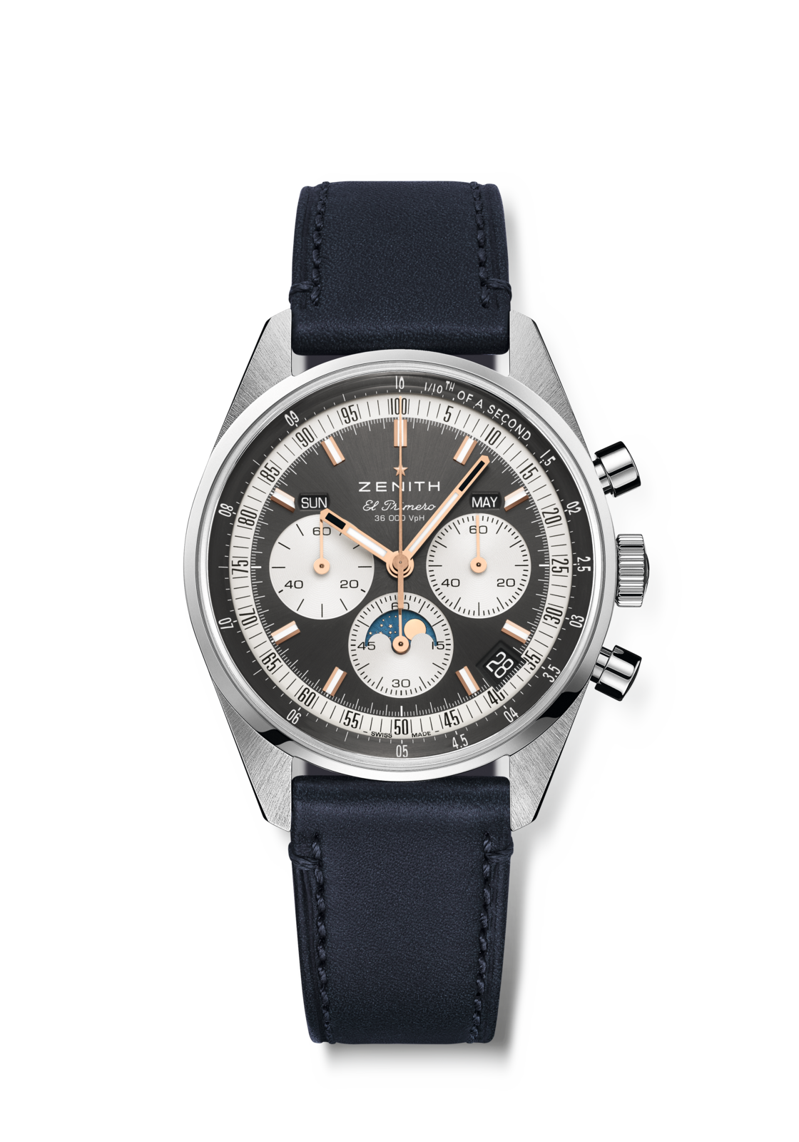 Zenith CHRONOMASTER ORIGINAL 38 mm Grey Dial Stainless Steel Calfskin Leather Strap 03.3400.3610/39.C910