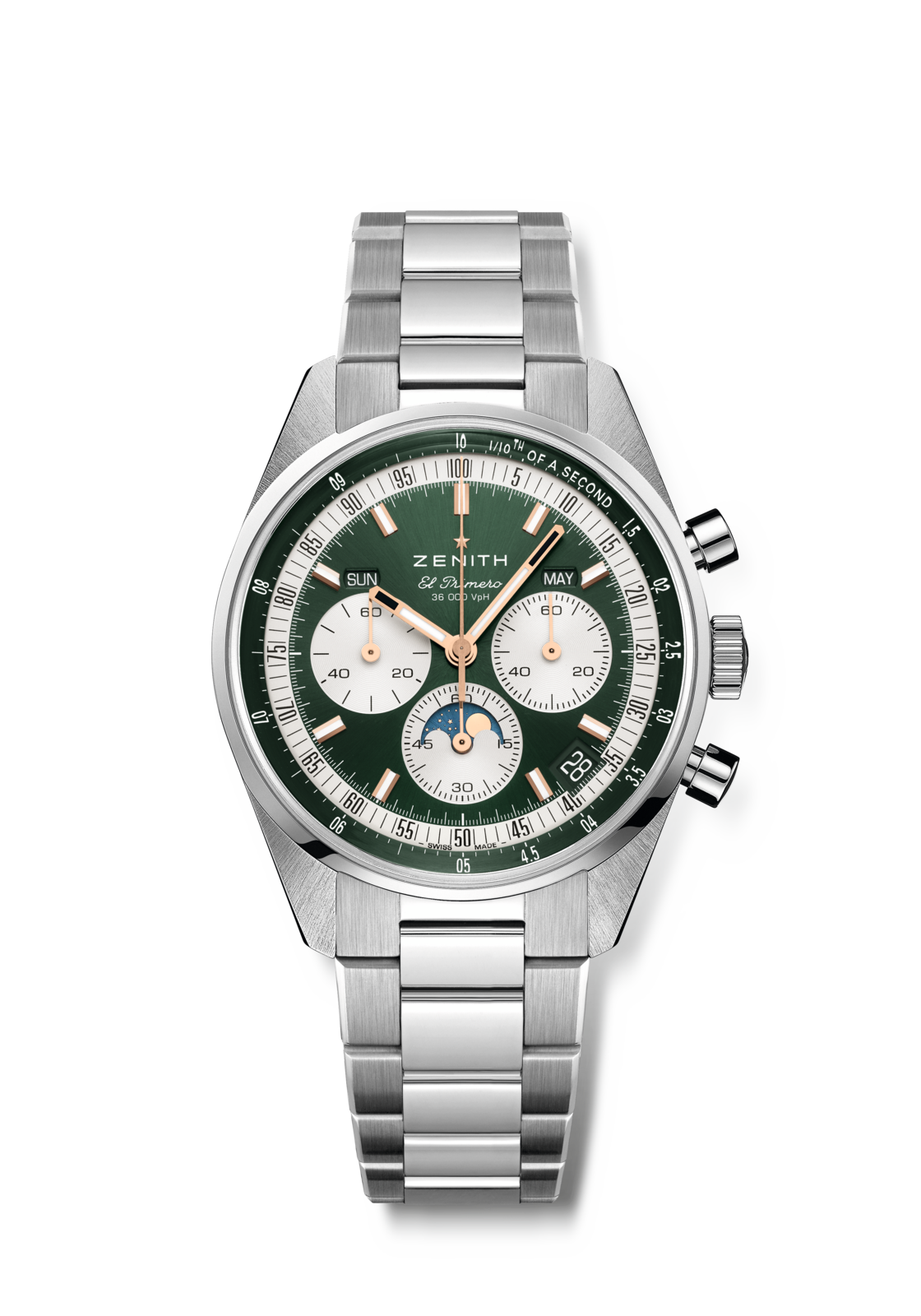 Zenith CHRONOMASTER ORIGINAL 38 mm Green Dial Stainless Steel Bracelet 03.3400.3610/40.M3200