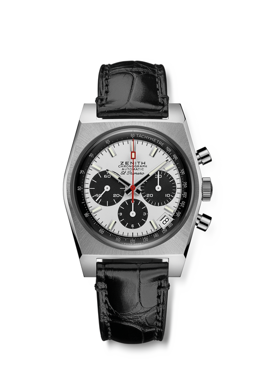 Zenith CHRONOMASTER REVIVAL EL PRIMERO A384 37 mm White Dial Stainless Steel Alligator Leather Strap 03.A384.400/21.C815