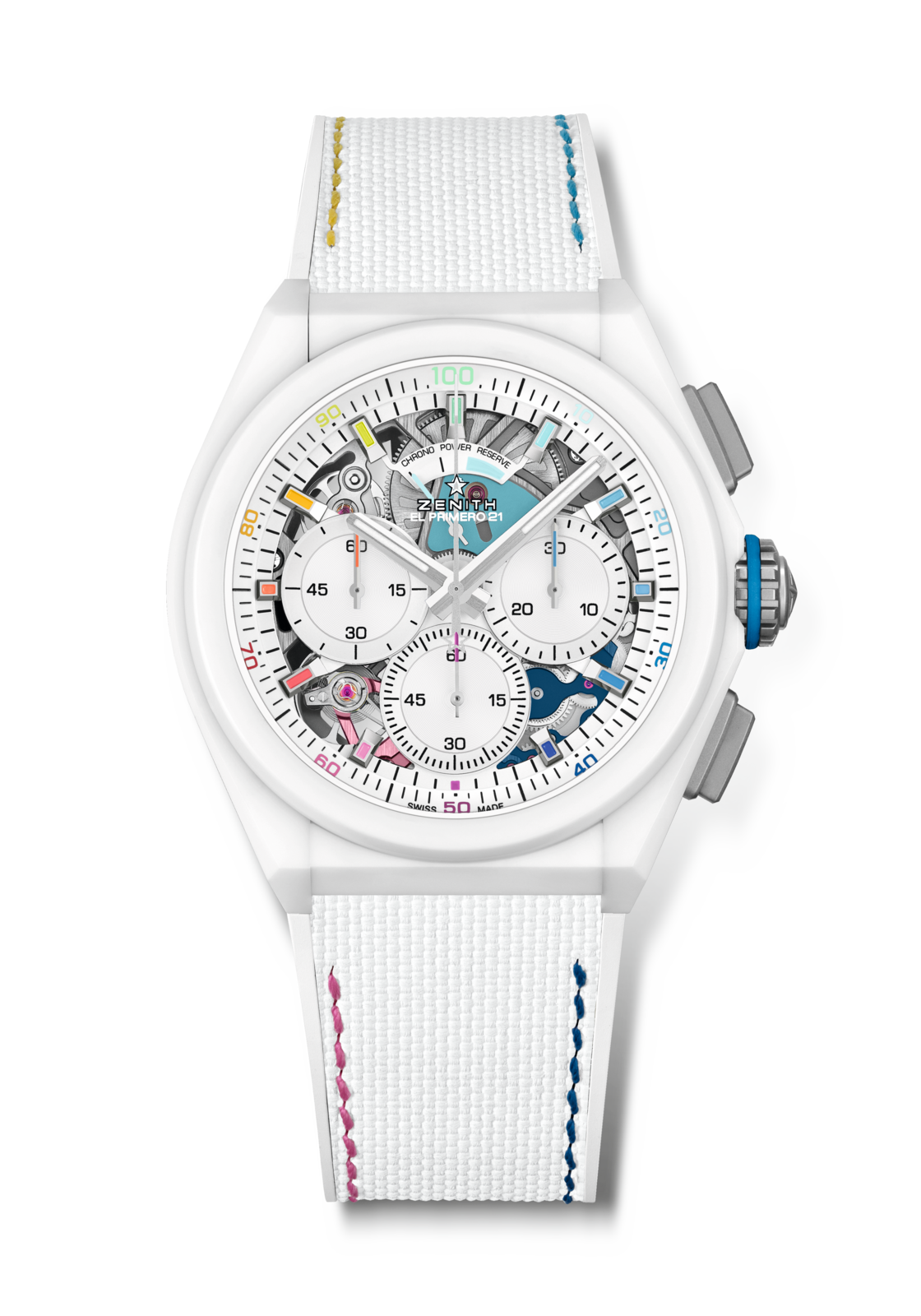 Zenith DEFY 21 Chroma II 44 mm White Dial Matte White Ceramic Rubber Strap 49.9014.9004/01.R953