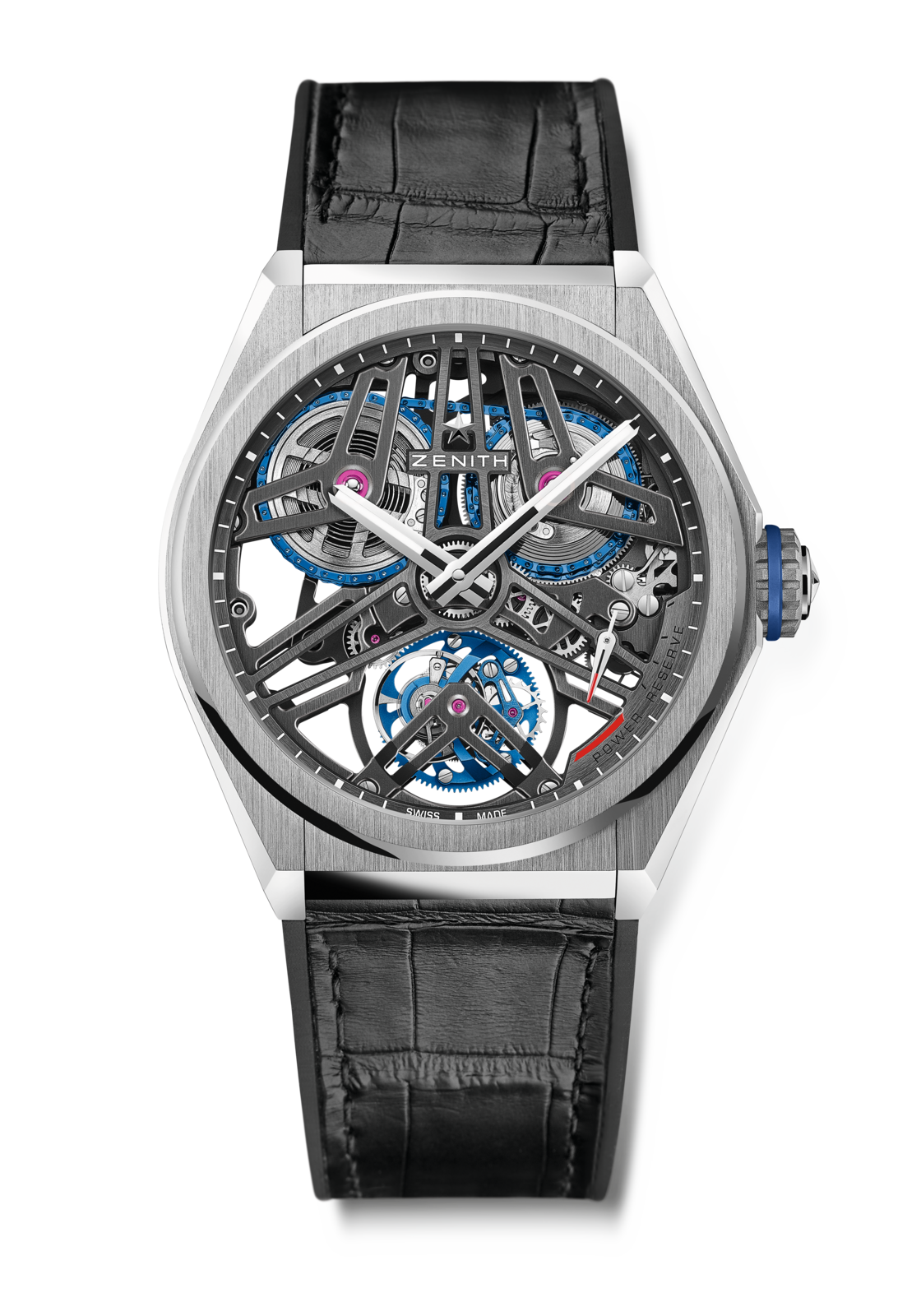 Zenith DEFY TOURBILLON FUSEE CHAINE 45 mm Transparent Dial Platinum Alligator Leather Strap 40.9000.4805/75.R582