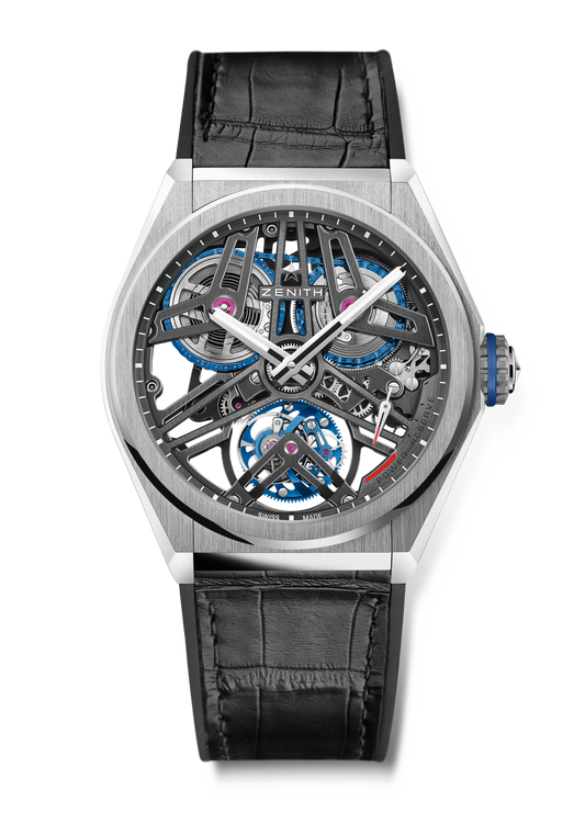 Zenith DEFY TOURBILLON FUSEE CHAINE 45 mm Transparent Dial Platinum Alligator Leather Strap 40.9000.4805/75.R582