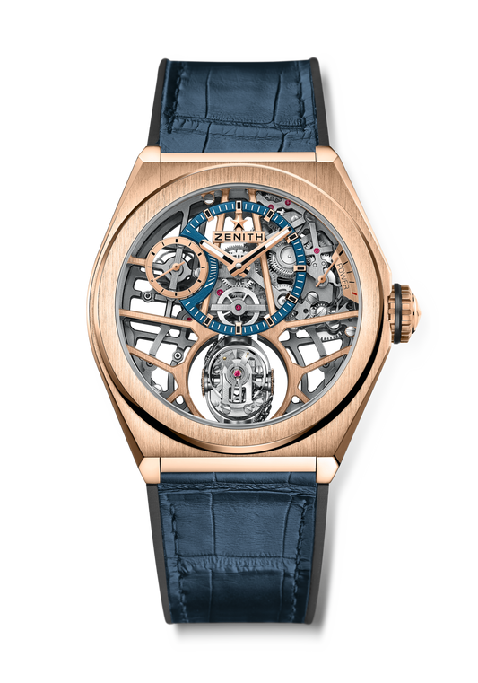 Zenith DEFY ZERO G 44 mm Transparent Dial 18k Rose Gold Alligator Leather Strap 18.9000.8812/79.R584