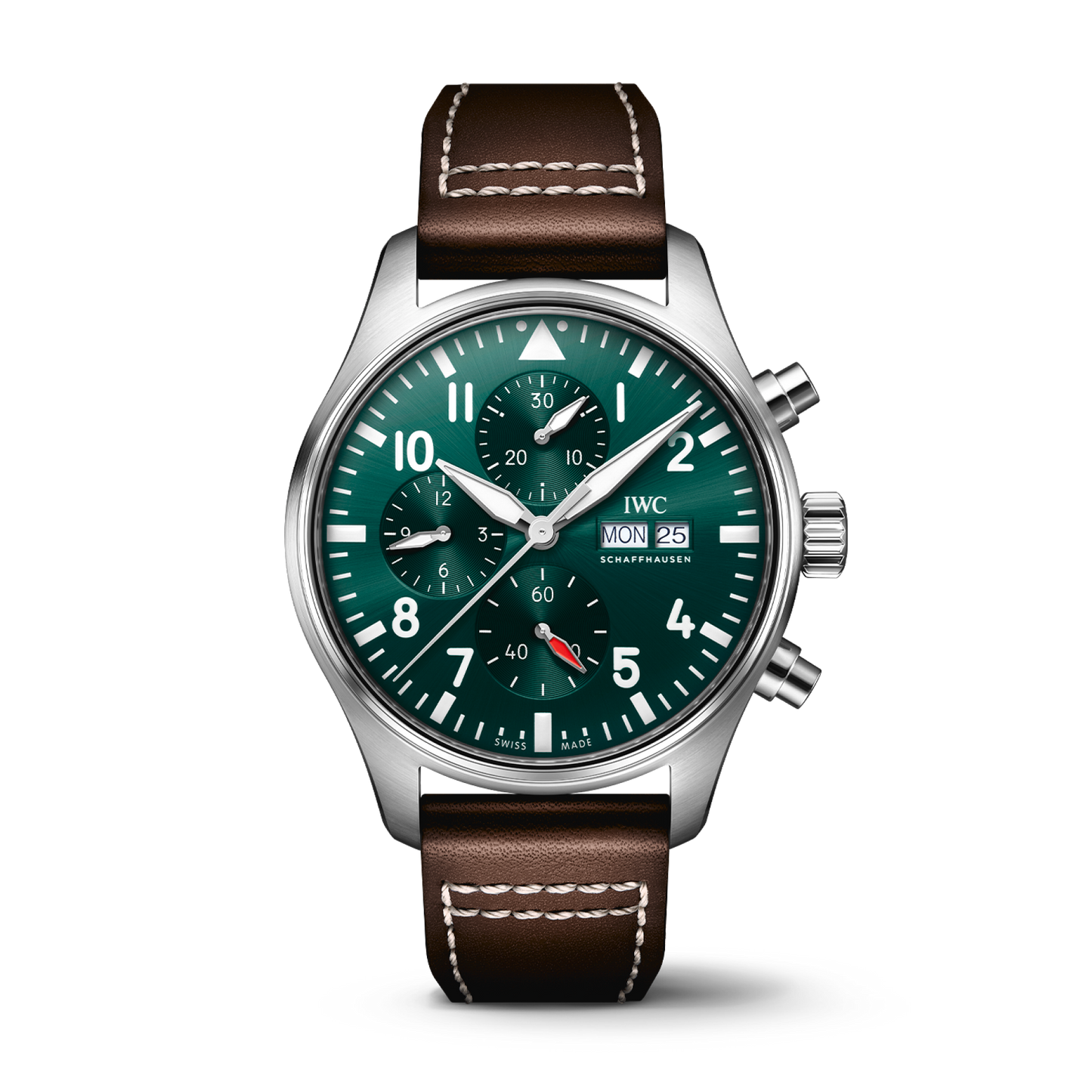 IWC Schaffhausen Pilot's Watch Chronograph 43 mm Green Dial Stainless Steel Brown Calfskin Strap IW378005