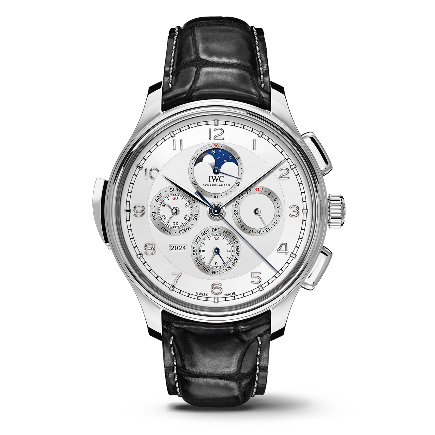 IWC Schaffhausen Portugieser Grande Complication 45 mm Silver Dial Platinum Black Alligator Leather Strap IW377601