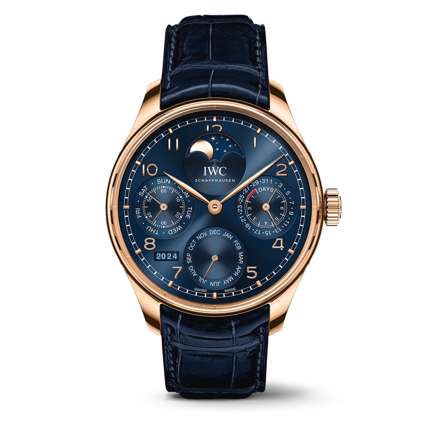 IWC Schaffhausen Portugieser Perpetual Calendar 44.2 mm Blue Dial 18k Armor Gold Blue Alligator Leather Strap IW503312