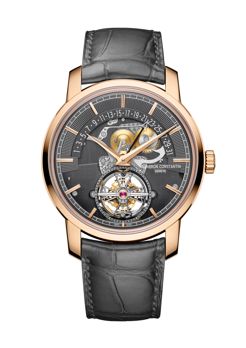 Vacheron Constantin Traditionnelle tourbillon retrograde date openface 41 mm Grey Dial 18K Pink Gold Alligator Leather Strap 6010T/000R-B638