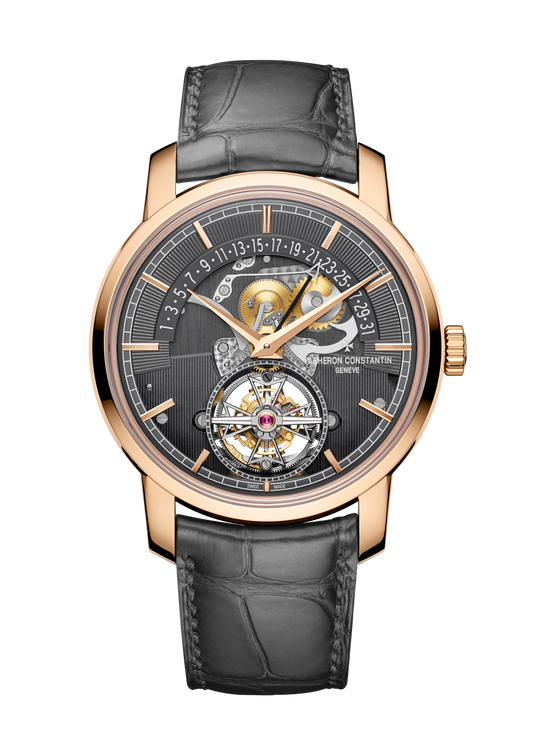 Vacheron Constantin Traditionnelle tourbillon retrograde date openface 41 mm Grey Dial 18K Pink Gold Alligator Leather Strap 6010T/000R-B638