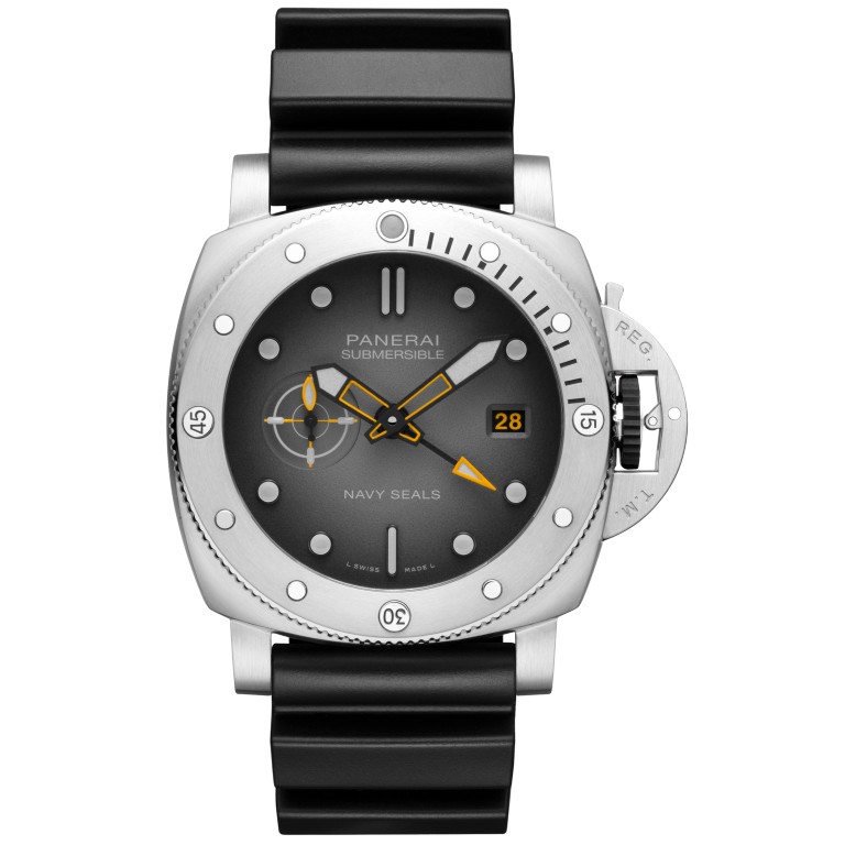 Panerai Submersible GMT Navy SEALs 44 mm Black Dial Brushed Steel Caoutchouc Black Strap PAM01323