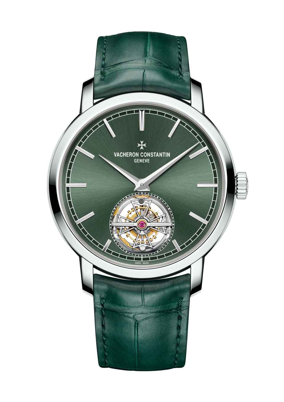 Vacheron Constantin Traditionnelle tourbillon 41 mm Green Dial Platinum Alligator Leather Strap 6000T/000P-H025