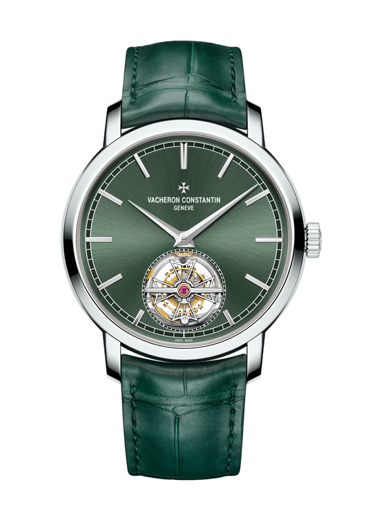 Vacheron Constantin Traditionnelle tourbillon 41 mm Green Dial Platinum Alligator Leather Strap 6000T/000P-H025