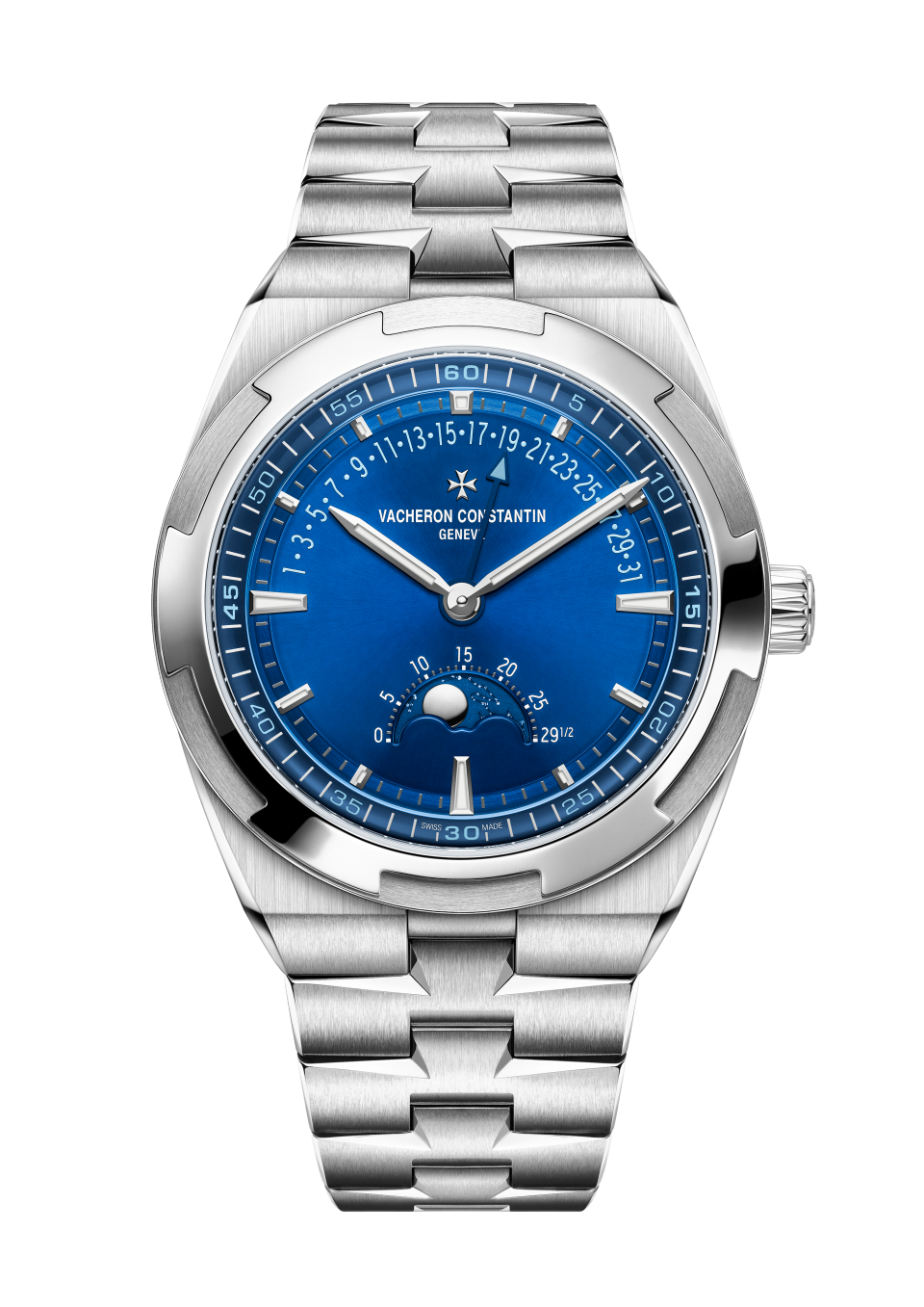 Vacheron Constantin Overseas moon phase retrograde date 41 mm Blue Dial Stainless Steel Bracelet 4000V/210A-B911