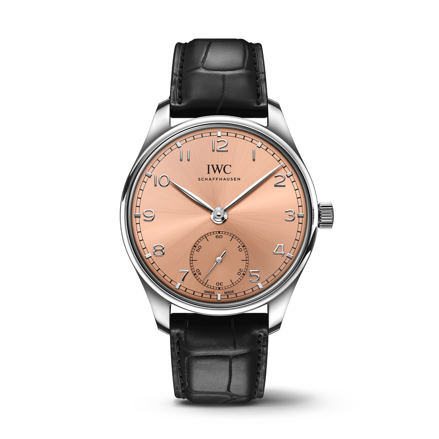 IWC Schaffhausen Portugieser Automatic 40.4 mm Pink Dial Stainless Steel Black Alligator Leather Strap IW358313