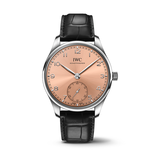 IWC Schaffhausen Portugieser Automatic 40.4 mm Pink Dial Stainless Steel Black Alligator Leather Strap IW358313