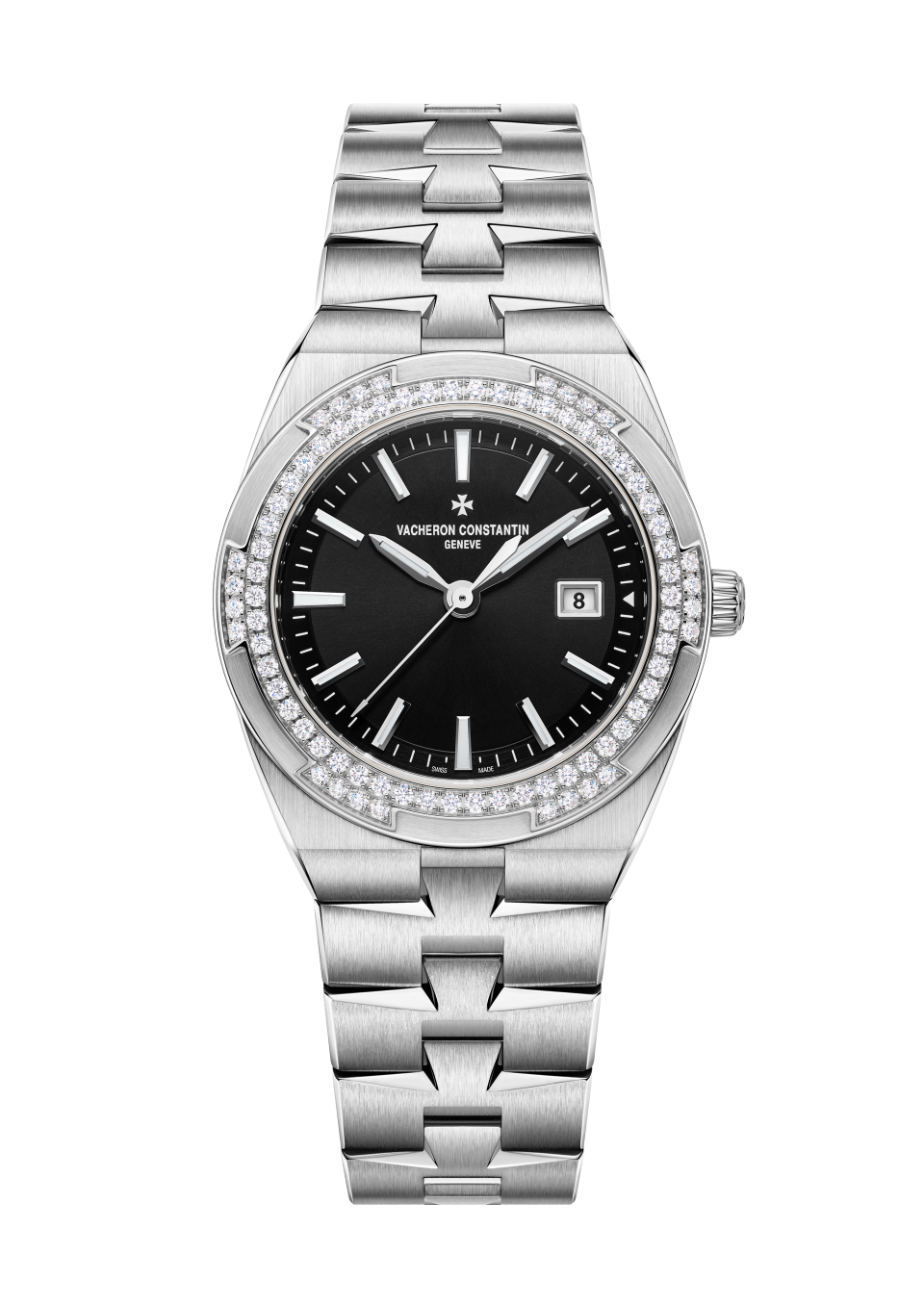 Vacheron Constantin Overseas quartz 33 mm Black Dial with Diamonds Stainless Steel Bracelet 1205V/100A-B591