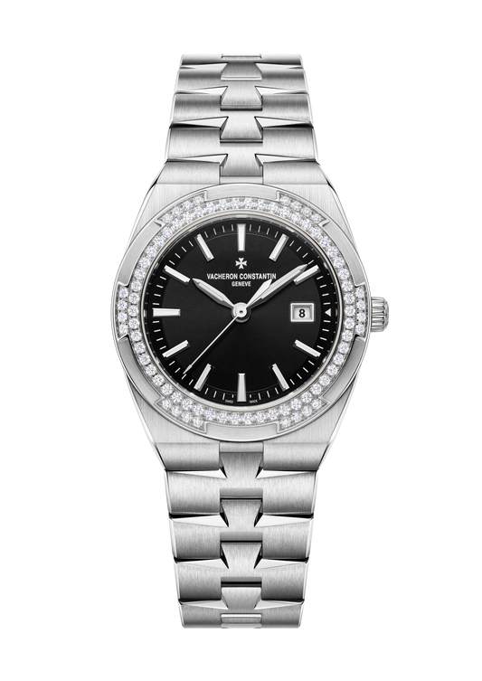 Vacheron Constantin Overseas quartz 33 mm Black Dial with Diamonds Stainless Steel Bracelet 1205V/100A-B591