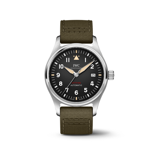 IWC Schaffhausen Pilot’s Watch Automatic Spitfire 39 mm Black Dial Stainless Steel Green Textile Strap IW326805