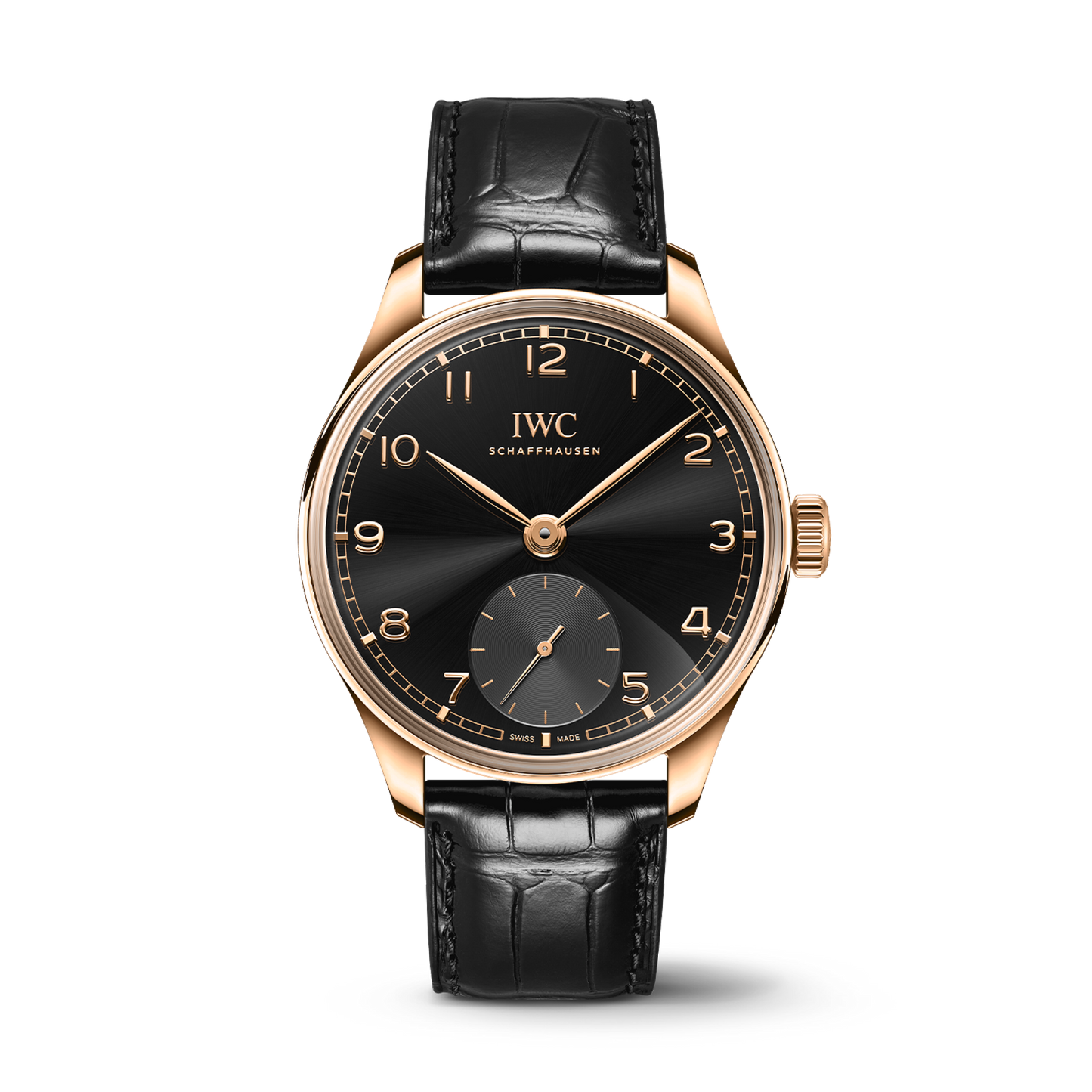 IWC Schaffhausen Portugieser Automatic 40 mm Black Dial 18k 5N Gold Black Alligator Leather Strap IW358401