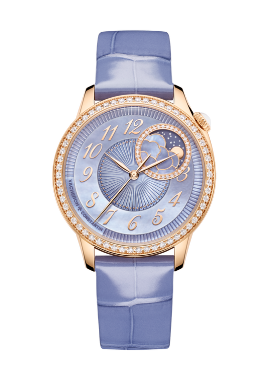 Vacheron Constantin Égérie moon phase 37 mm Blue Dial with Diamonds 18K Pink Gold Leather Strap 8005F/000R-H030