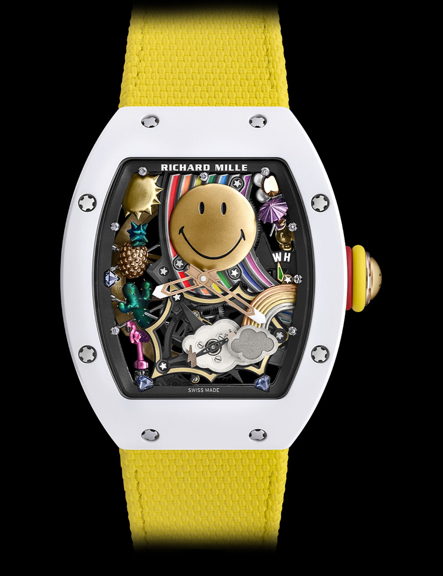 Richard Mille Rm 88 Automatic Winding Tourbillon Smiley 32 mm White Dial Stainless Steel Ruuber Strap Rm-88