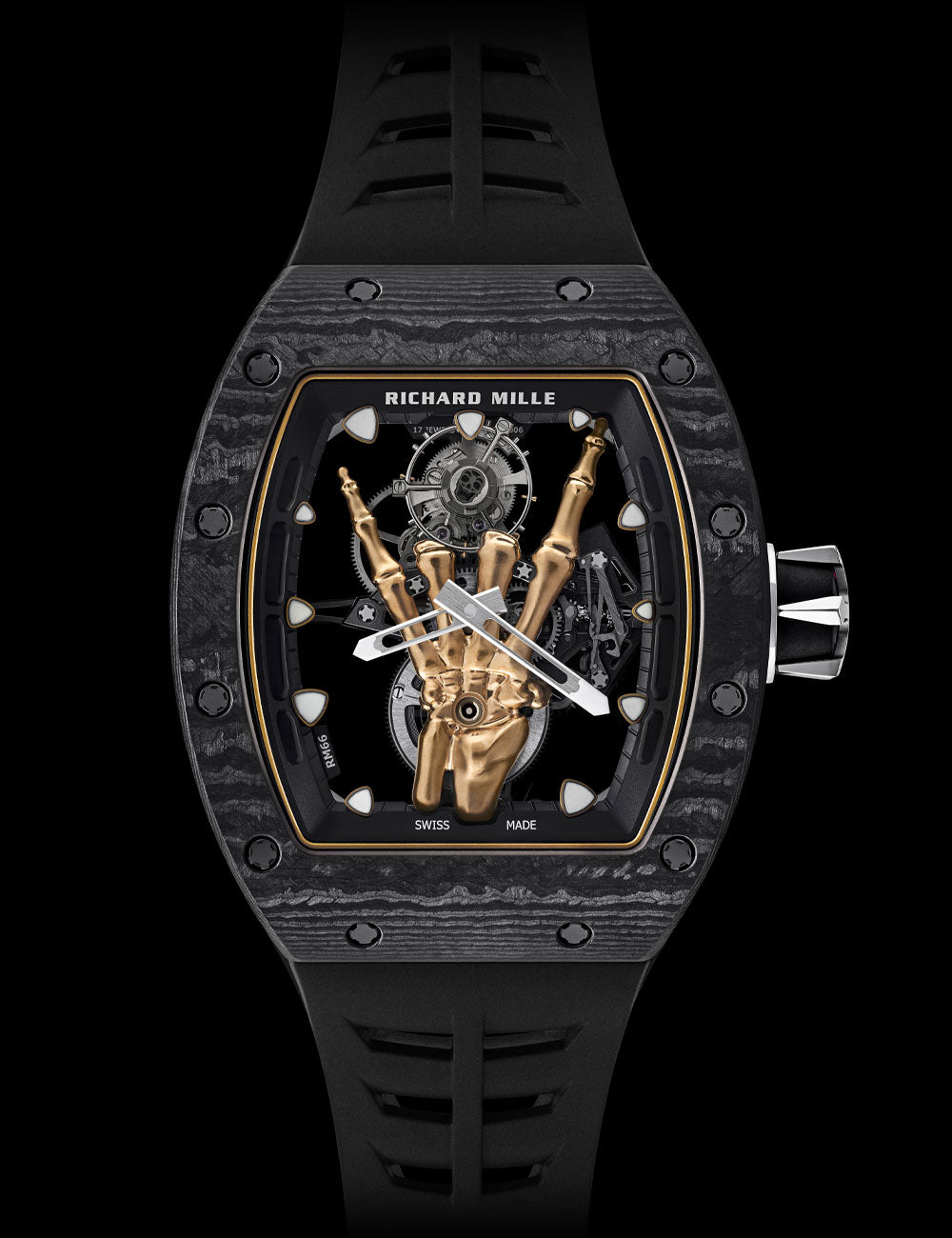 Richard Mille RM 66 Manual Winding Flying Tourbillon 32 mm Black Dial Stainless Steel Leather Strap rm-66