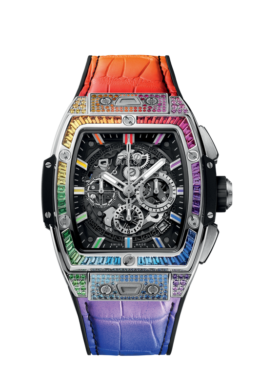 Hublot Spirit of Big Bang Titanium Rainbow 42 mm Transparent Dial with Diamonds Polished Titanium Alligator Leather Strap 642.NX.0117.LR.0999