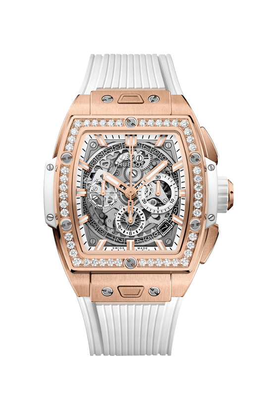 Hublot Spirit of Big Bang King Gold White Diamonds 42 mm Transparent Dial with Diamonds Polished 18K King Gold Rubber Strap 642.OE.2010.RW.1204